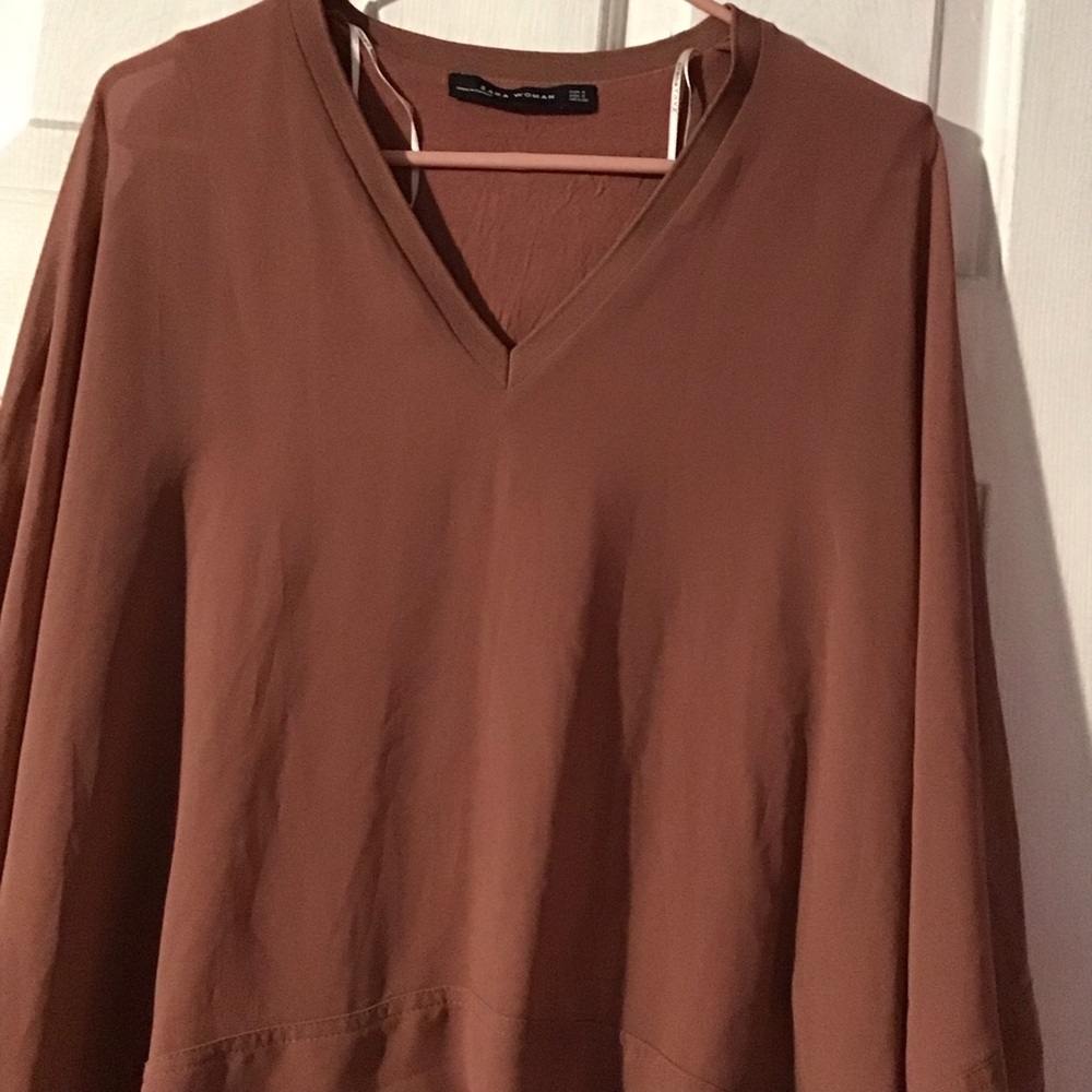 Zara Brown V-Neck Blouse